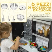 AIYAPLAY Cucina Giocattolo per Bambini 3-8 Anni in Legno con Accessori, Frigo, Lavandino e Manopole con Suoni, Marrone(m-6)