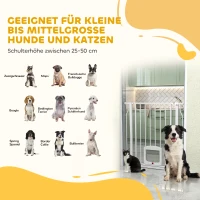 PawHut Traphekje Deurhek met kattenluik zonder boren 75-85 cm van staal voor honden, trap, deur, wit(m-9)