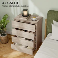HOMCOM Cassettiera 4 Cassetti in Legno con Guide in Metallo e Maniglie Scanalate, 60x40x80 cm, color Faggio(m-5)