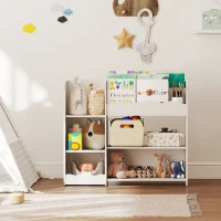 AIYAPLAY Étagère pour jouets pour enfants étagères ouvertes compartiments motif ours organiseur de jouets blanc(m-5)
