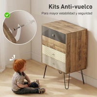 HOMCOM Cómoda con 4 Cajones Patas de Horquilla de Acero Estilo Bohemio 60x39x86 cm Multicolor(m-6)