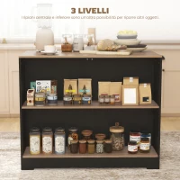 HOMCOM Bancone Bar Isola da Cucina con 3 Ripiani per Soggiorno e Salotto, 113x60x90 cm, Nero e Legno(m-4)