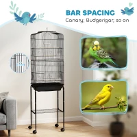 PawHut Bird Cage for Finch Budgie Cage with Stand Wheels, Slide-out Tray, Accessories, Storage Shelf, Black 46.5 x 36 x 157 cm(m-6)