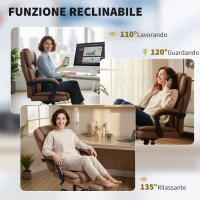 HOMCOM Sedia da Ufficio Reclinabile in Finta Pelle con Poggiapiedi e Rotelle, 65x67x111-119 cm, Marrone(m-7)