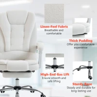 Vinsetto Silla de oficina dirección masajeadora calefactable altura regulable respaldo reclinable tela de lino blanco(m-4)
