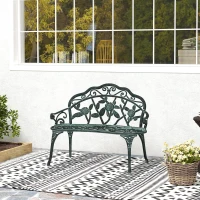 Outsunny Banc de Jardin 2 Places Style néo-rétro Motif Rose Lignes fuselées 100L x 54l x 78H cm Fonte d'aluminium Vert Vieilli(m-10)