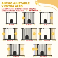 PawHut Barrera de Seguridad para Perros con Puerta Pequeña para Escaleras y Puertas 75-131 cm con 3 Extensiones Negro(m-7)