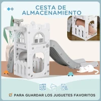 AIYAPLAY Tobogán Infantil 5 en 1 con Canasta de Baloncesto Telescopio Escalador y Cesta Inferior para Interior Blanco y Gris(m-7)