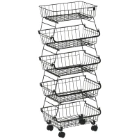 HOMCOM 5 Tier Storage Trolley, Stackable Fruit Vegetable Cart for Kitchen, Living Room, 40 x 2 x 97 cm, Black(m-10)