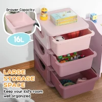 HOMCOM Kids Storage Units with 3 Drawers 3 Tier Chest Vertical Dresser Tower Toy Organizer for Nursery Playroom Kindergarten Pink(m-4)