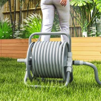 Outsunny Dévidoir enrouleur de tuyau d'arrosage 20m + 2m, buse de pulvérisation réglable 2 en 1, à fixer au mur ou à poser(m-10)