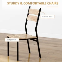 HOMCOM 3 Pieces Compact Dining Table 2 Chairs Set Wooden Metal Legs Bistro cafe Kitchen Breakfast Bar Home Furniture, Light Wood Grain(m-6)