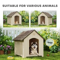 PawHut Erhöhte Hundehütte mit abgeschrägtem Dach und Lüftungsöffnungen, aus PP, 102x94x103 cm, Beige und Dunkelbraun(m-4)