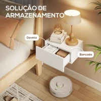HOMCOM Conjunto de 2 Mesas de Cabeceira com 1 Gaveta Desenho Montado na Parede Estilo Moderno para Dormitório 40x30x15 cm Branco(m-5)