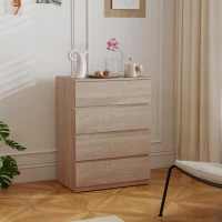 HOMCOM Cassettiera 4 Cassetti in Legno con Guide in Metallo e Maniglie Scanalate, 60x40x80 cm, color Faggio(m-7)