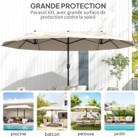 Outsunny Parasol de jardin exterieur parasol double 4,6L x 2,7l x 2,4H m ouverture fermeture manivelle acier polyester haute densité crème(m-7)