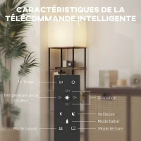 HOMCOM Lampadaire avec étagères, lampadaire sur pied de salon dimmable, télécommande, 40 x 29 x 171 cm, brun rustique(m-5)
