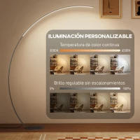 HOMCOM Lámpara de Pie Forma Arco con Brillo y Temperaturas de Color Ajustables 3000K-6500K Mando a Distancia Magnético Plata(m-4)