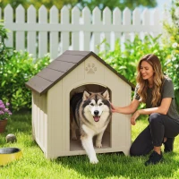 PawHut Caseta para Perros Elevada con Tejado Inclinado y Entradas de Aire, en PP, 102x94x103 cm, Beige y Marrón Oscuro(m-2)