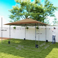 Outsunny Cort Pliabil Pop-up 4x4 m cu Blocare Centrală, UPF50+, Înălțime Reglabilă, Saci cu Nisip și Husă cu Roți, Bej și Maro(m-3)