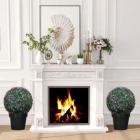 HOMCOM Set of Two Artificial Boxwood Balls Plants - Purple(m-7)