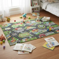 AIYAPLAY Tappeto per bambini Strada della città 160x100 cm Tappeto educativo antiscivolo per gattonare e giocare con macchinine(m-2)