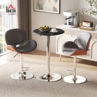 HOMCOM Adjustable Round Bistro Bar Table with PVC Leather Top Steel Base Home Kitchen Dining Desk  Black(m-2)