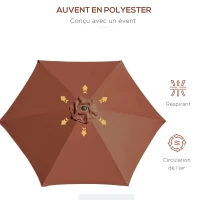 Outsunny Parasol droit parasol inclinable de jardin manivelle toile polyester haute densité 180 g/m² Ø2,6 x 2,35 m aluminium café(m-6)