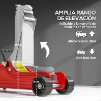 HOMCOM Gato Hidráulico para Coche 2,5T Altura de Elevación 80-380 mm con Perfil Bajo Ruedas para Automóvil SUV Rojo(m-4)
