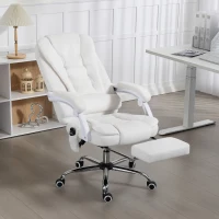 Vinsetto Massage- und beheizbarer Chefsessel, höhenverstellbar, neigbare Rückenlehne, Leinenstoff, weiß(m-5)