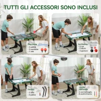 HOMCOM Tavolo da Gioco 6 in 1 con Calcio Balilla, Biliardo, Air Hockey, Ping Pong, Anelli e Hockey su Prato, 118x104x71 cm(m-7)