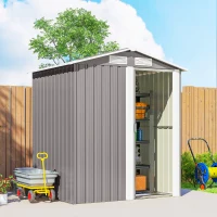 Outsunny Garden Metal Tool Storage Shed with Sliding Door, Sloped Roof and Foundation Kit, 152 x 132 x 188cm, Grey(m-9)