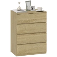 HOMCOM Cassettiera 4 Cassetti in Legno con Guide in Metallo e Maniglie Scanalate, 60x40x80 cm, color Faggio(m-11)