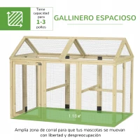 PawHut Gallinero para Exterior 140x88,5x106 cm con 3 Perchas Marco de Madera y 2 Puertas con Cierre Madera Natural(m-4)