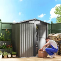 Outsunny Casetta da Giardino Porta Attrezzi in Acciaio con Tetto Inclinato e 4 Prese d'Aria, 152x132x188 cm, Grigio(m-2)