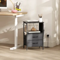 HOMCOM Bedside Table with Charging Station - Black(m-9)