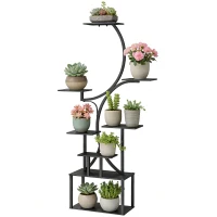 Outsunny 8-stufiger S-Pflanzenständer für Innen und Außen, Metall, 74x26x158.5 cm, Schwarz(m-6)