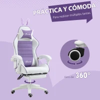 Vinsetto Silla Gaming de Cuero Sintético Reclinable 135° Reposacabezas Soporte Lumbar y Reposapiés 65x63x136-142 cm Púrpura(m-7)