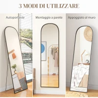 HOMCOM Specchio da Terra e Parete Moderno in Lega di Alluminio con Supporto Pieghevole, 50x170 cm, Nero(m-7)