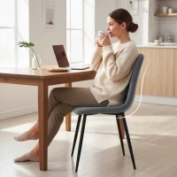 HOMCOM Juego de 4 Sillas de Comedor Tapizadas en Terciopelo con Patas de Acero para Salón 45x54x87 cm Gris(m-8)