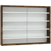 HOMCOM Bacheca Portaoggetti a 4 Ripiani Regolabili, Vetrina a Muro in Vetro e Legno, 80x9.5x60 cm, Marrone(m-1)