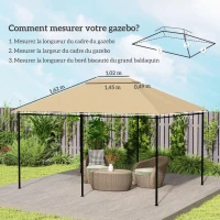 Outsunny Toile de remplacement pour pavillon tonnelle tissu polyester haute densité 180 g/m² anti-UV 3 x 4 m(m-3)