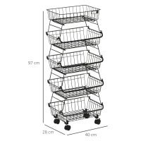 HOMCOM 5 Tier Storage Trolley, Stackable Fruit Vegetable Cart for Kitchen, Living Room, 40 x 2 x 97 cm, Black(m-3)