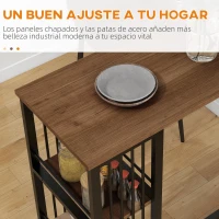 HOMCOM Mesa Alta Cocina con 3 Estantes Mesa Alta Bar para 2 Personas Patas de Acero para Salón 120x40x105 cm Marrón y Negro(m-5)