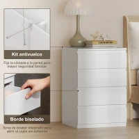 HOMCOM Cómoda 4 Cajones con Cierre Suave Cajonera para Salón Oficina Estilo Moderno 45x40x68 cm Blanco(m-6)