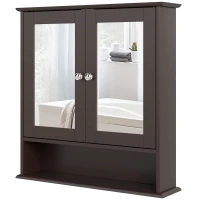 kleankin Badezimmerschrank mit Spiegel Wandschrank mit 2 Türen Offenes Fach Verstellbares Regal 56x13x58cm Dunkelbraun(m-6)