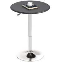 HOMCOM Adjustable Round Bistro Bar Table with PVC Leather Top Steel Base Home Kitchen Dining Desk  Black(m-12)