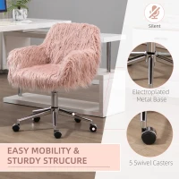 Vinsetto Faux Fur Desk Chair, Rolling Swivel Makeup Chair with Adjustable Height, Armrets for Home Office, Bedroom, Pink(m-5)