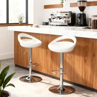 HOMCOM Set 2 Sgabelli da Bar Girevoli con Poggiapiedi, Altezza Regolabile Base in Acciaio Seduta in ABS, Bianco(m-8)