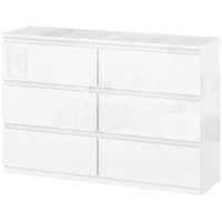 HOMCOM Comodă pentru Dormitor cu 6 Sertare Comodă pentru Salon Birou Stil Modern 112x34x75 cm Alb lucios(m-6)